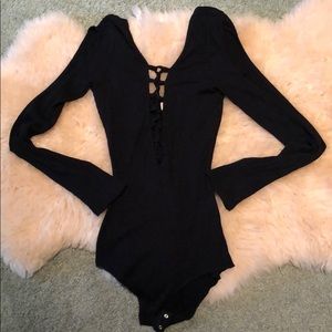 LF Emma & Sam cutout lace up long sleeve bodysuit